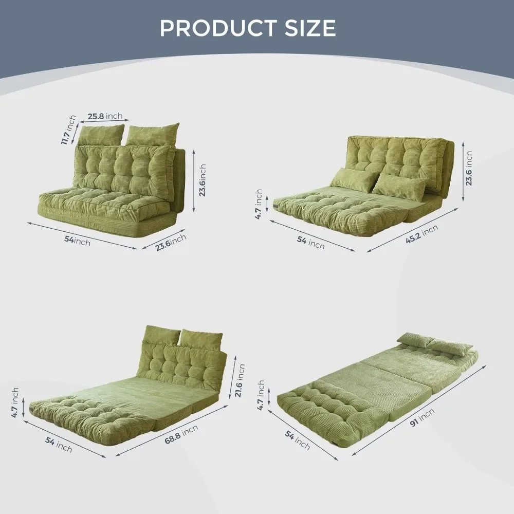 Bean Bag Bed Tufted Folding Sofa Bed with Pillows, Extra Thick and Long Floor Sofa, Floor Couch Bed for Bedroom Living Room