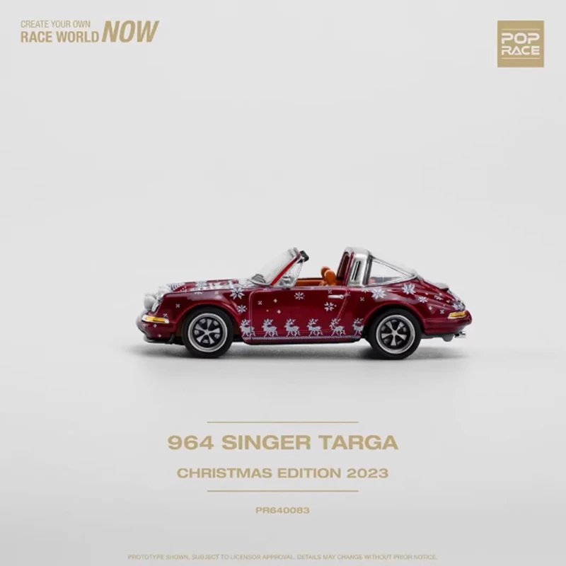 POPRACE 1/64 964 Singer Targa Christmas Edition 2023 Alloy Car Model Static Collection Decorated Christmas Gifts Holiday Toys