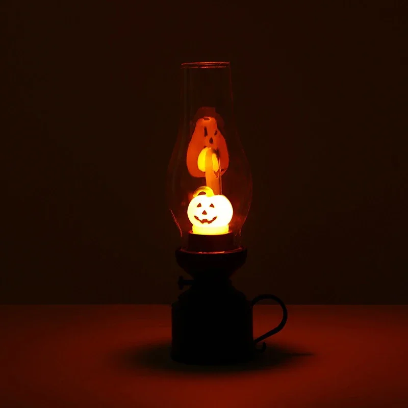 Calcifer Flameless Night Light Halloween Retro Decorative Candle Light Cartoon Anime Kerosene Lamp Bedroom Bedside Table Lamp