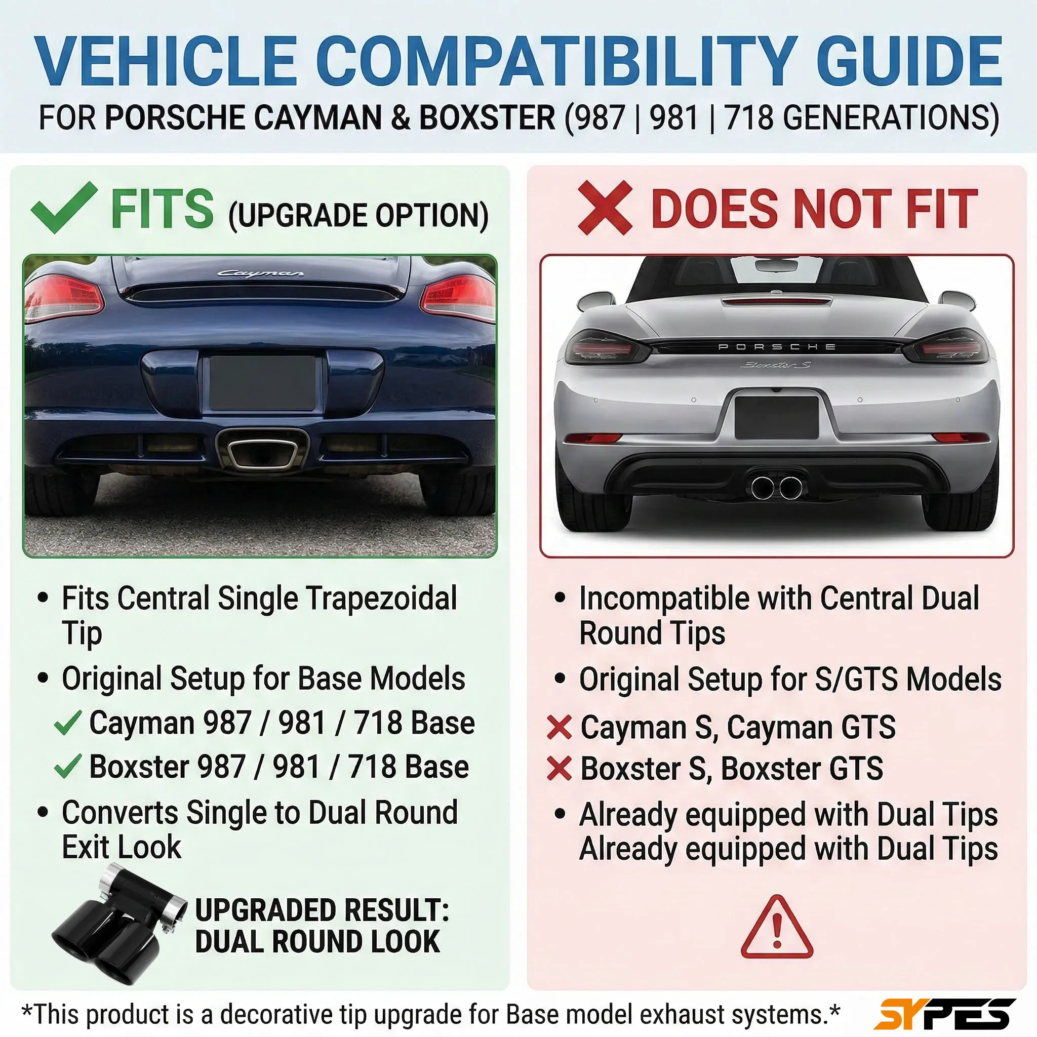 Center Dual Exhaust Tip Upgrade For Porsche 718 981 987 Boxster Cayman Trapezoid to Round Muffler Tailpipe Nozzle - view 5