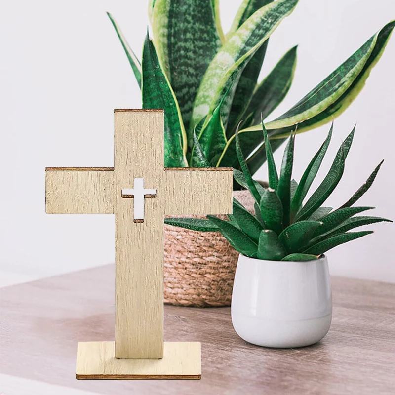 YOMDID 6 قطعة الصلبان الخشبية الدائمة الصليب المسيحية المعمودية الجدول المركزية الأولى بالتواصل ديكور كشك الصور الدعائم