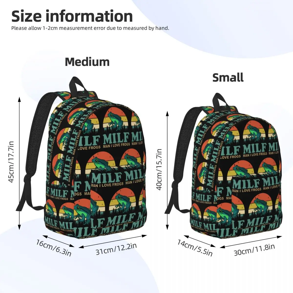 Man I Love Frogs MILF Saying Amphibian Lovers Backpack Daypack  Children BookBag School Bag Shoulder Bags for Men Women