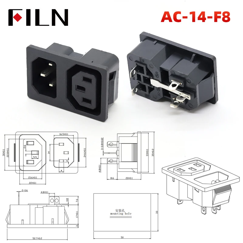 FILN IEC320 2 Pin Male Inlet Plug Connector 3 Pin Red LED 10A Fuse Female AC Socket Safe and Efficient for Your Needs - Image 5