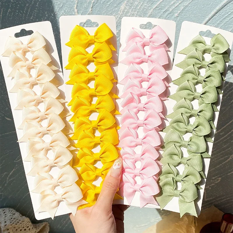 6/10pcs Baby Hair Bows Hair Clips Sets Solid Color Mini Cheer Bow Hairpin Children Lovely Hairgripe Toddler Boutique Headwear