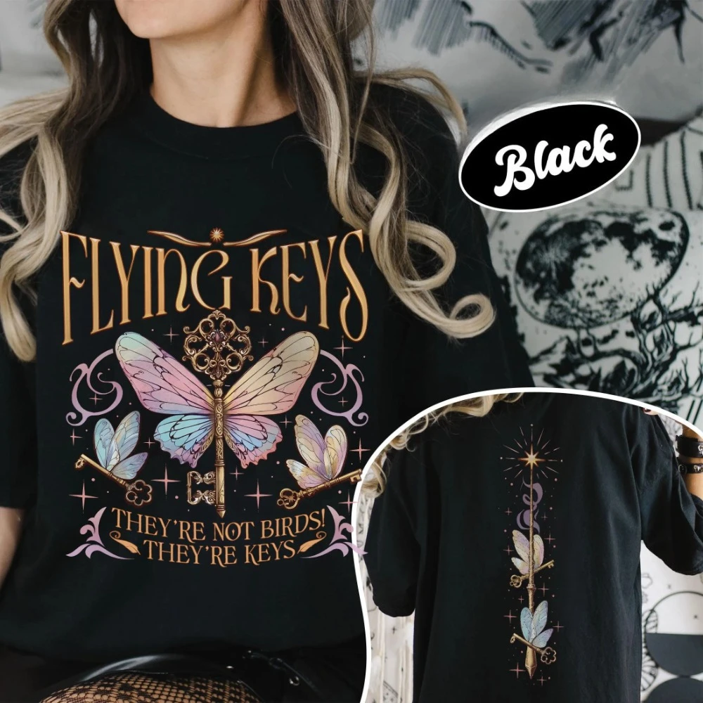 Women Retro Magical Flying Keys T-Shirt They’re Not Birds! They’re Keys Shirt Wizard School Tee Cozy Fall Gift for Moive Fans