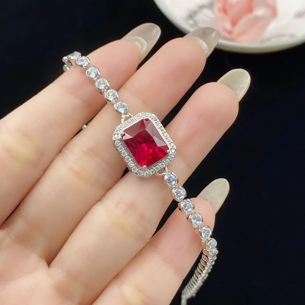 Elegant Gemstones Chain Bracelets for Women Square Ruby Red Diamonds Dinner Party Jewelry Bijoux Chic Accessory Birthday Gifts