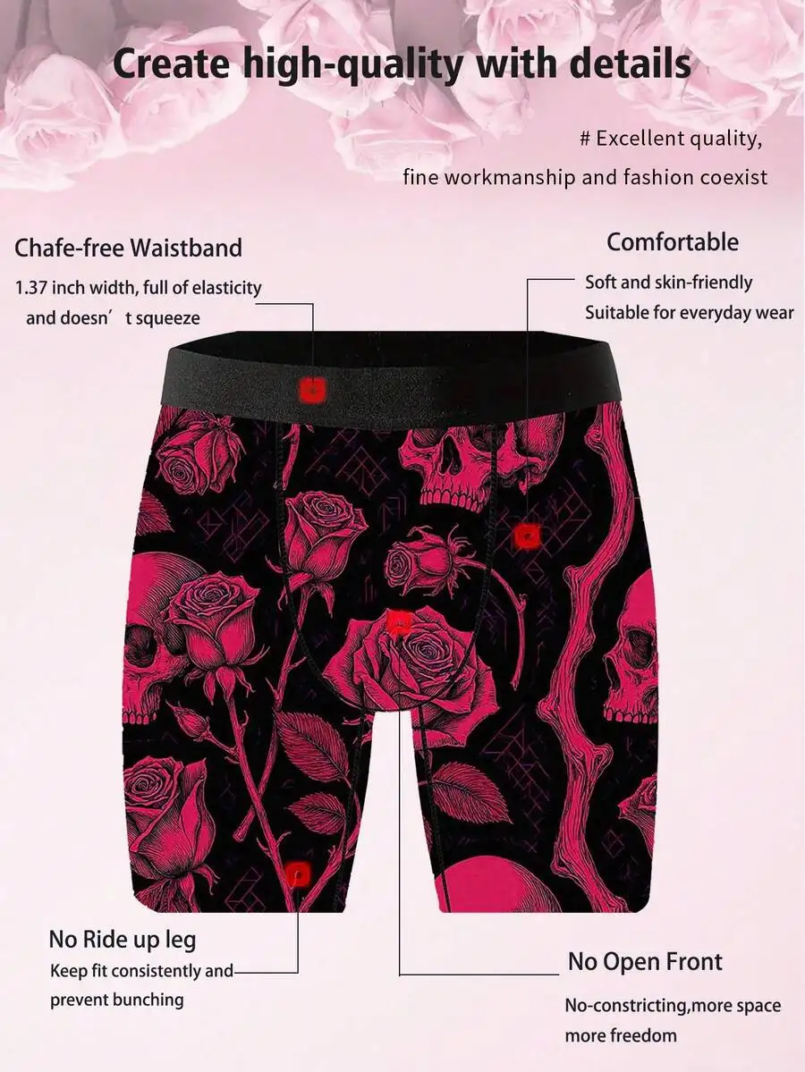 

Mens Skull And Rose Print Boxer Shorts Knitted Comfortable Flat Front Underwear