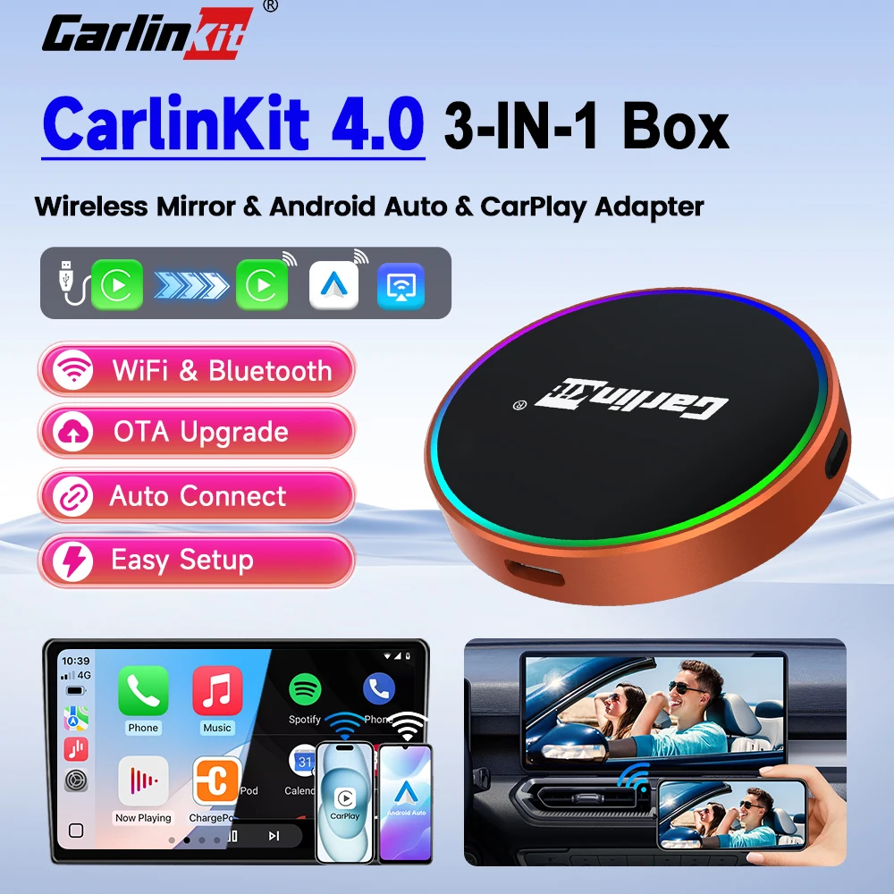Image of CarlinKit 4.0 3-in-1 Kabelloser Spiegeladapter für Android Auto und CarPlay mit WLAN, BLE, Auto-Verbindung, OTA-Upgrade und einfacher Telefonverbindung