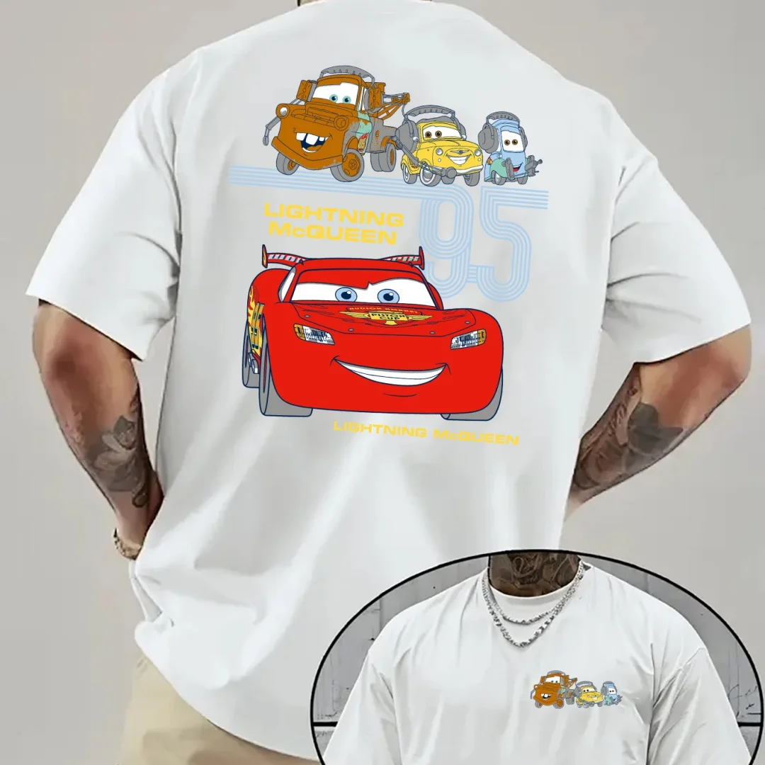 Disney hommes voiture foudre mcqueen 95 mater camiseta verão moda puro algodão masculino camiseta roupas infantis t y2k mulher