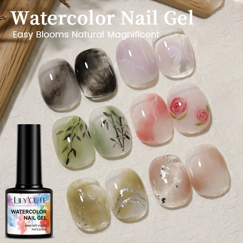 LILYCUTE 7ML Watercolor Gel Nail Polish Semi Permanent UV Spreading Effect Marble Nail Polish Manicure Nail Art Function UV Gel