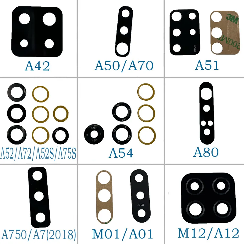 삼성 A42 A50 A70 A51 A52 A72 A52S A75S A54 A80 M01 M12 M21 M30S M31 M32 A01용 후면 카메라 유리 렌즈 2세트
