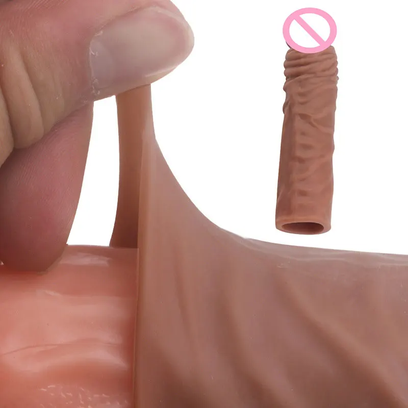 Reusable Penis Enlargement Male Cock Time Sex Toys For Men Organ Chastity Silicone Condoms Penis Extension Ring Sleeve view 3