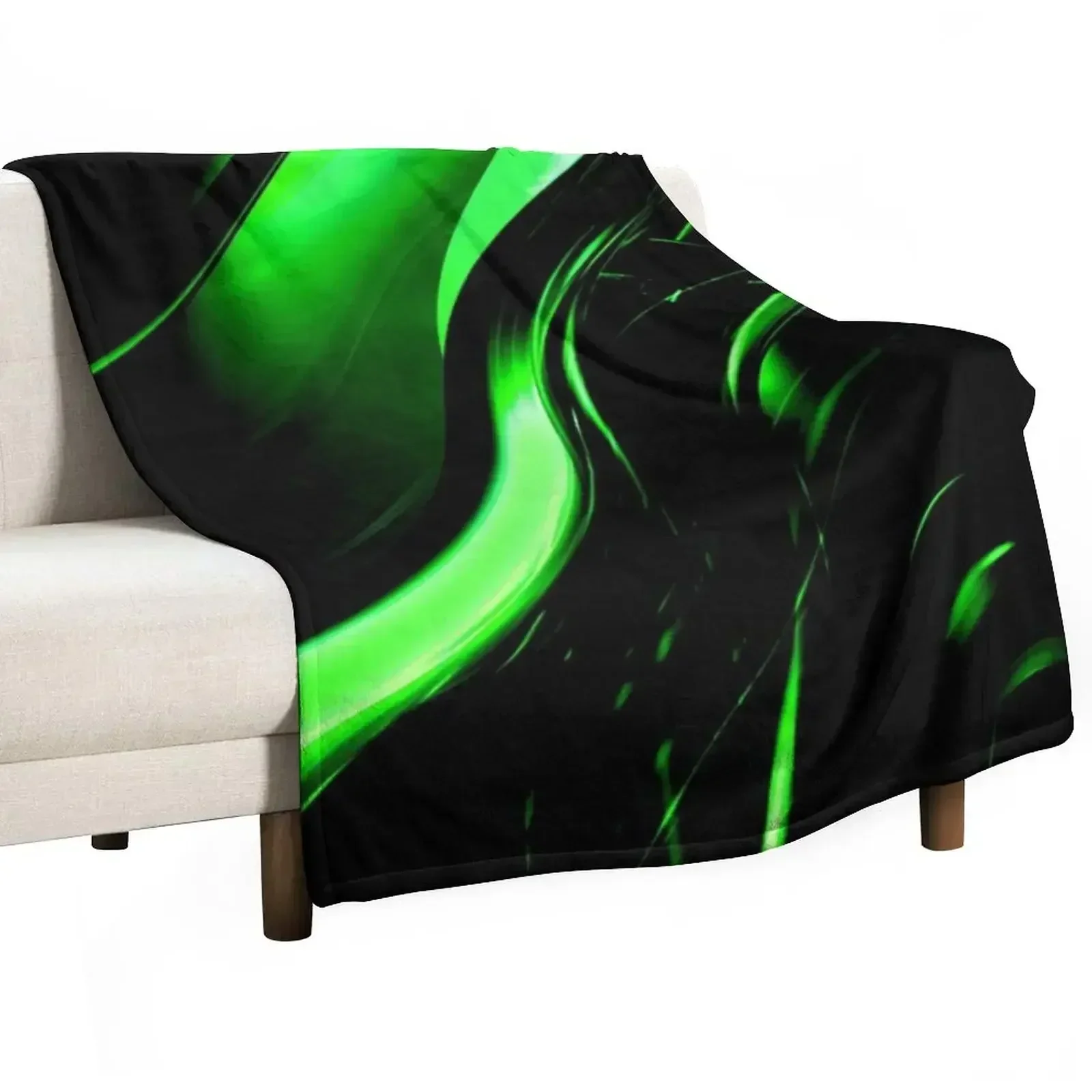 Lime Florescent Green and Black Swirling Abstract Design Pattern Throw Blanket for winter christmas gifts Blankets