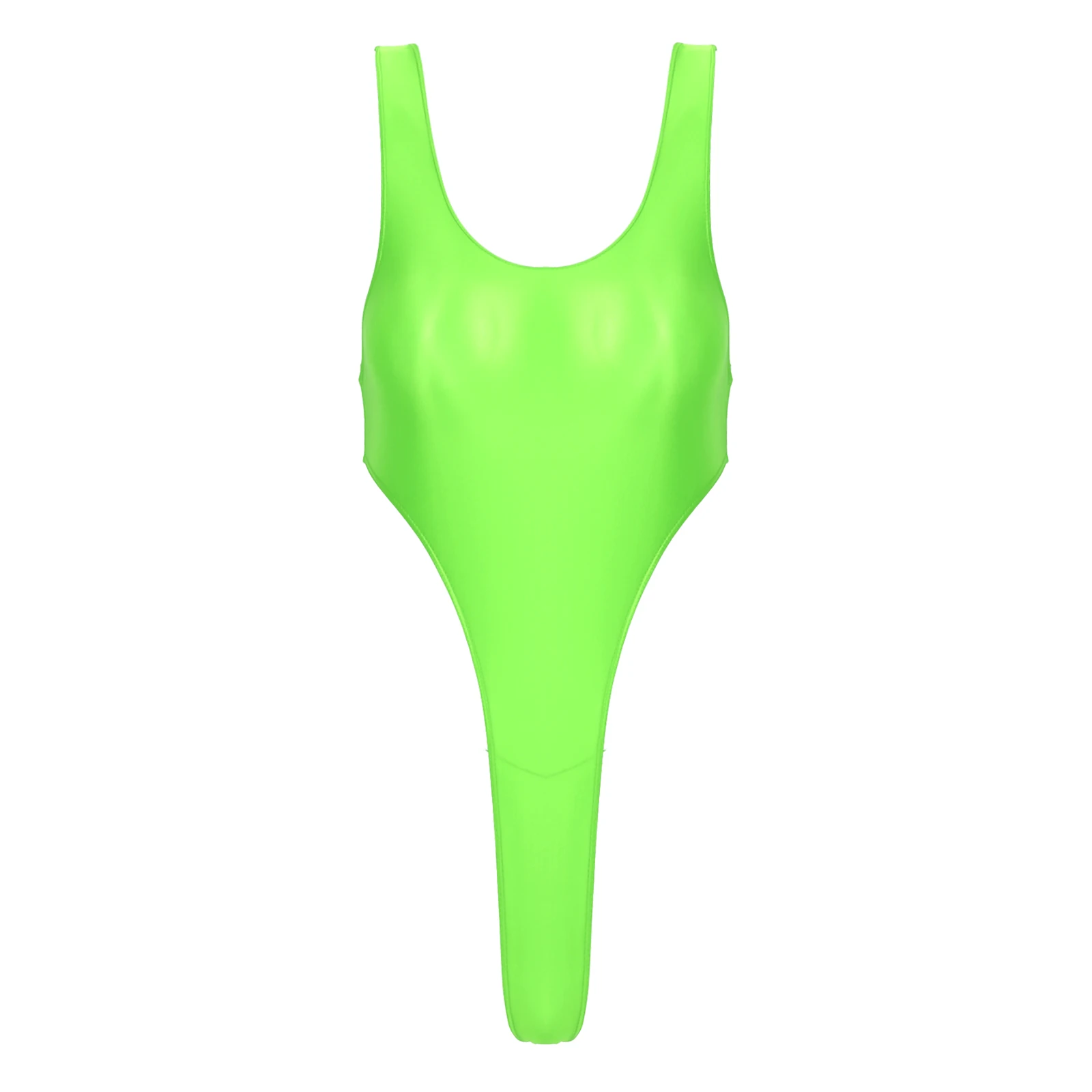 Womens Bikini Swimsuit Bathing Leotard Glossy One-piece Bathing Suit Backless High Cut Bodysuit Sportwear Beachwear Swimwear