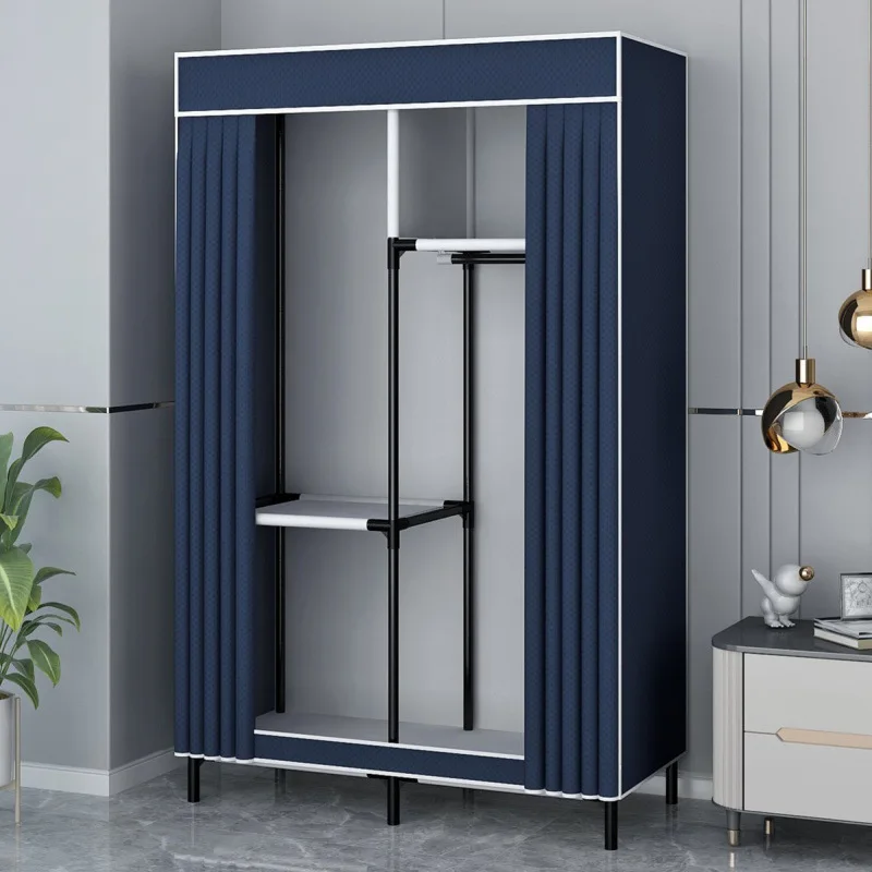 

Гардероб в сборе, бытовая спальня, стальная труба, толстый армированный тканевый шкаф, одиночная комната для аренды, прочный и долговечный шкаф