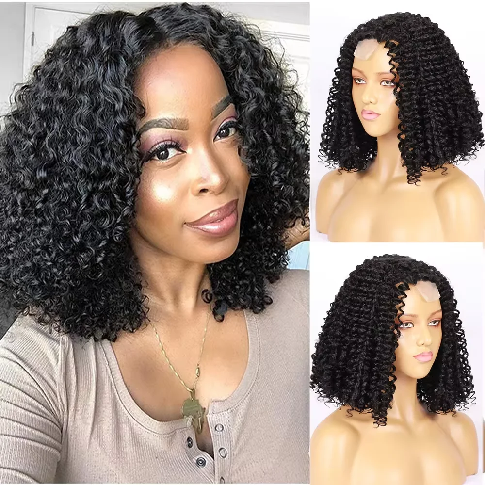 

180% Density Afro Kinky Curly Lace Wig 20 Inches Black Bob Wigs Cheaper Synthetic Hair Wigs For Black Women Glueless periwig