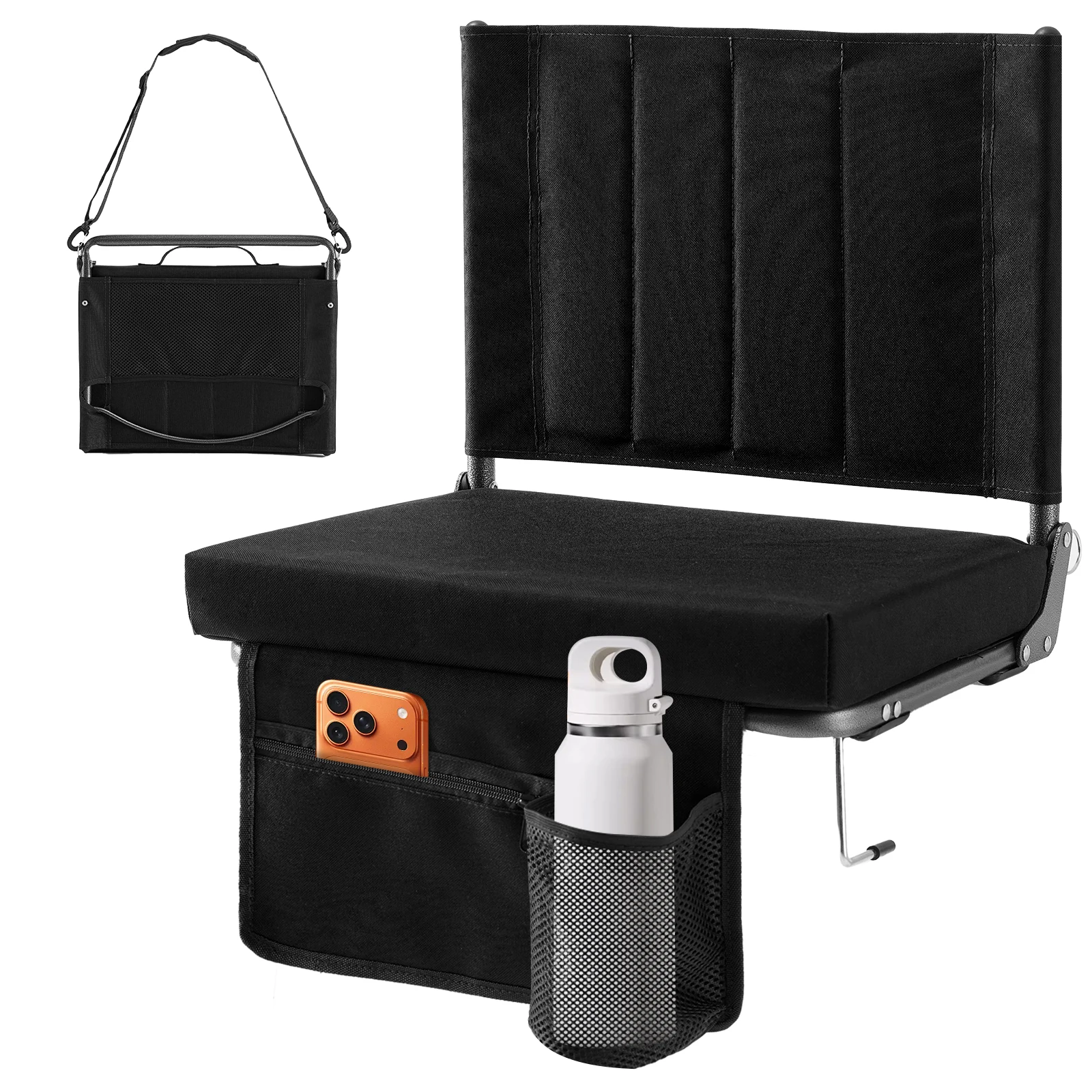 JHK Outdoor Foldable Seat with Back Support Wide Portable Lightweight Chairs with 3.15