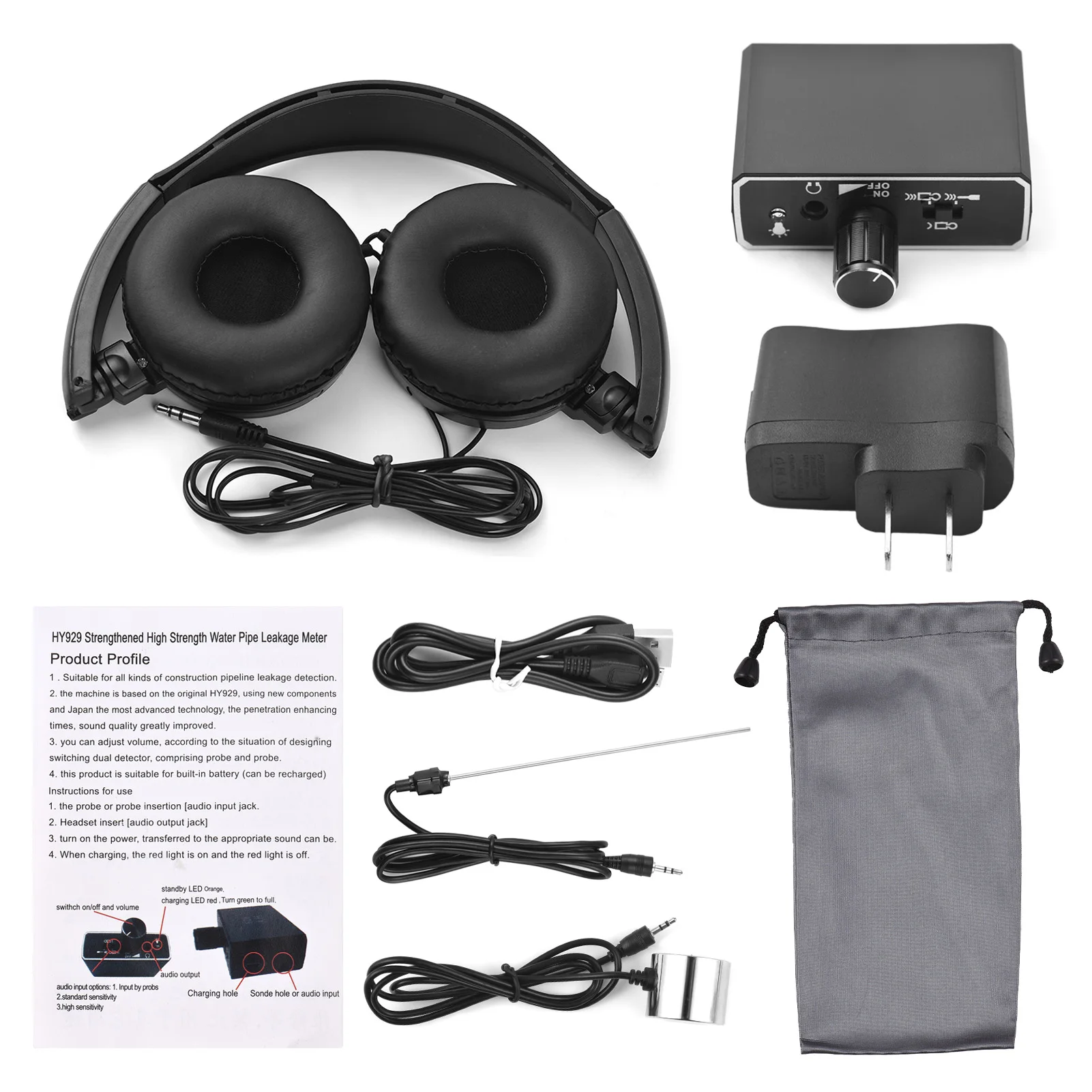 

Home Underground Water Pipe Leakage Monitor Cordless Water Leak Detectors Water Leakage Sensor with Dual Probe & Headphone