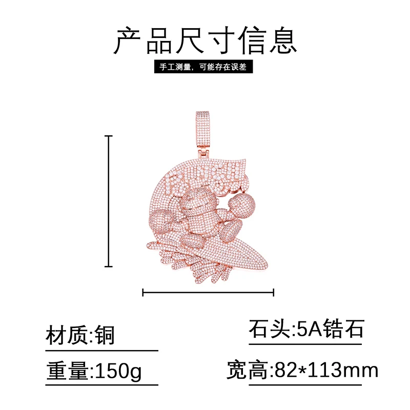 Hip Hop 3A+ CZ Stone Paved Bling Lced Out Cartoon Characters Pendants Necklace For Men Charm Rapper Jewelry Rose Gold Color