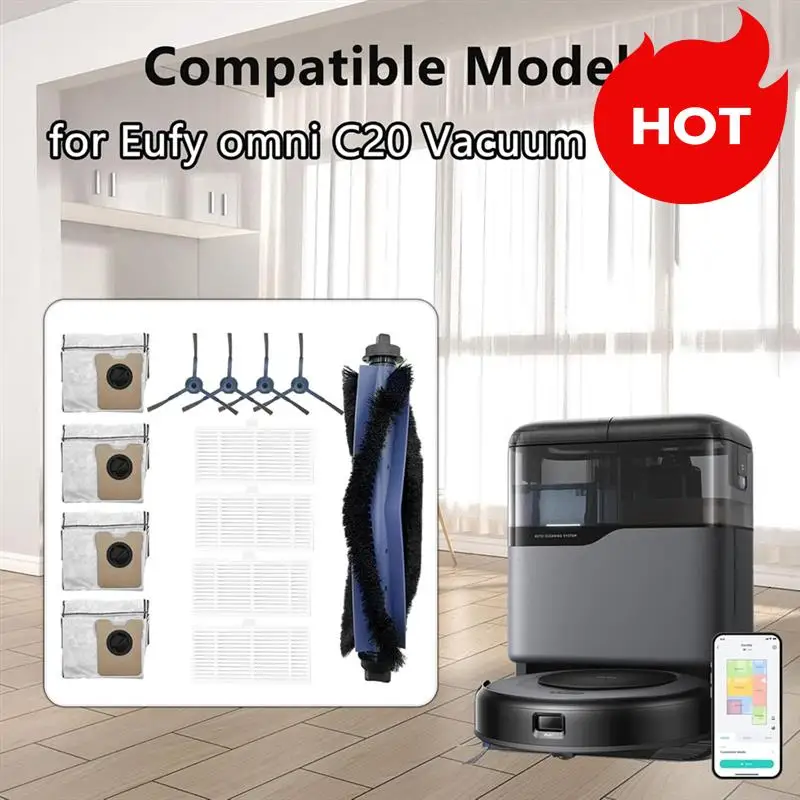 A01V-13PCS استبدال أجزاء ل Eufy Omni C20 جهاز آلي لتنظيف الأتربة الملحقات فرشاة رئيسية فلتر HEPA كيس لجميع الغبار فرشاة جانبية