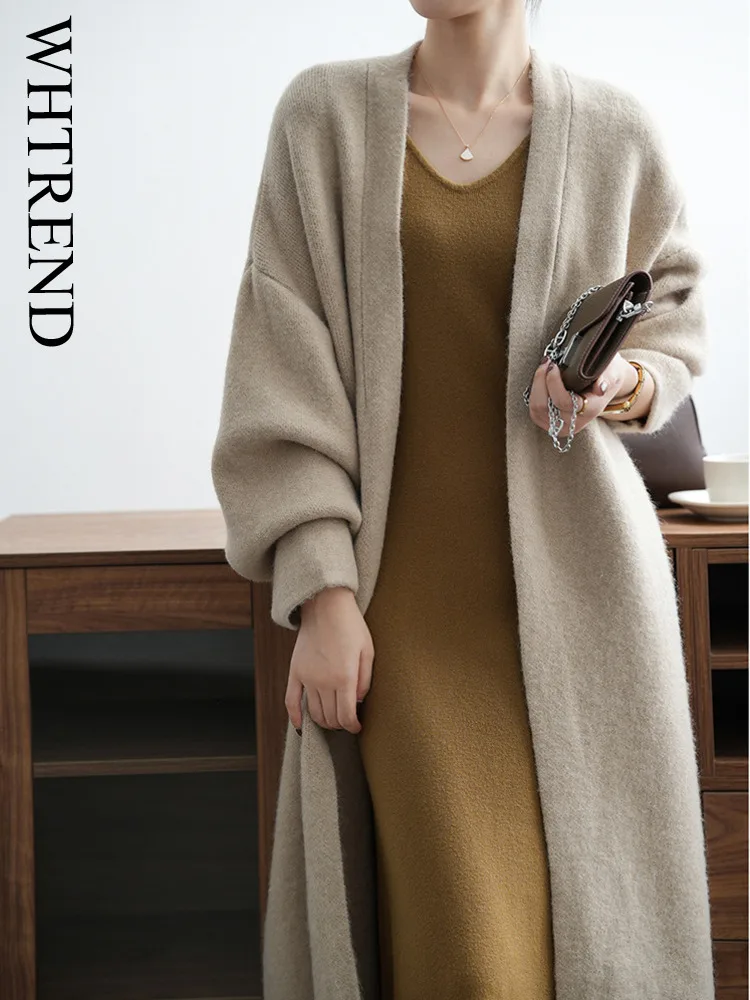

WHTREND Soft Sweater Cardigan For Women New Loose Solid Color Long Warm Coat Autumn And Winter WH1404