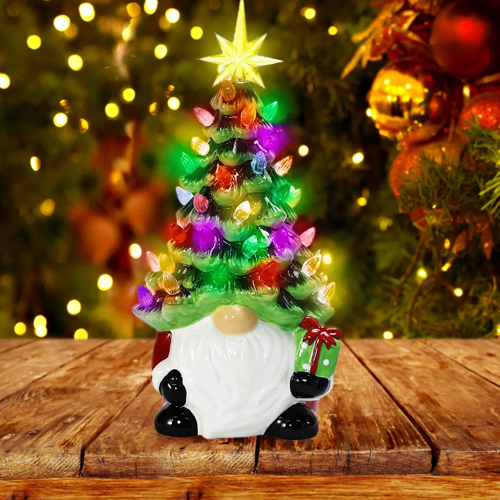 2024 Christmas Decorations 16 Cm Multi Color Lights Luminous Dwarf Ceramic Christmas Gnomes Christmas Decorations Faceless Doll