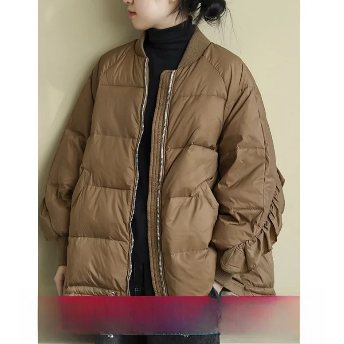 

Свободный крой, женская хлопковая куртка, теплая моющаяся тонкая зимняя верхняя одежда, художественная длинная застежка-молния, Thiened...