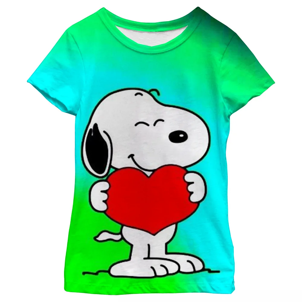 Snoopy estampa de desenho animado moda camiseta gráfica para meninas verão perfeito ao ar livre ativo diversão manga curta camiseta roupas infantis