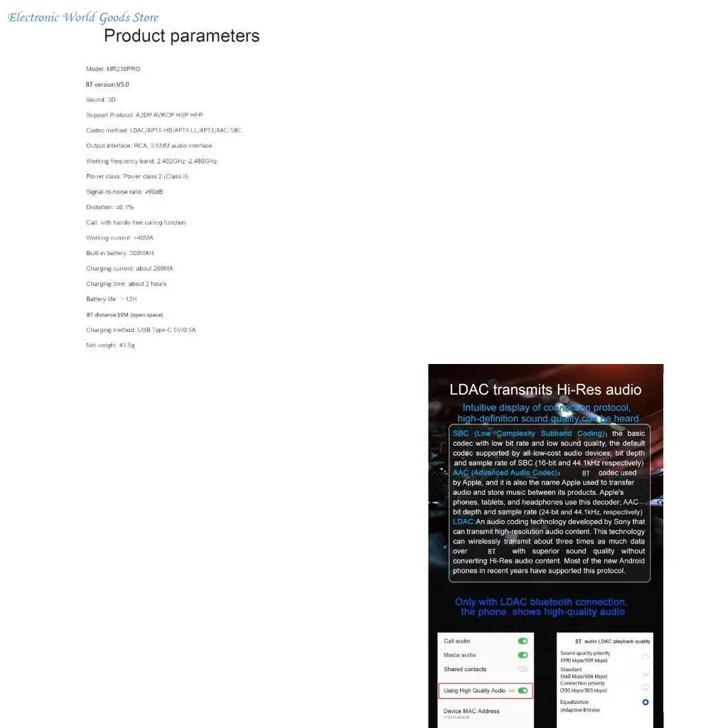 

Аудиоприемник A3PD LDAC BT5.0 MicRCA 3,5 ммAux 3DStereo Music aptX Беспроводной адаптер