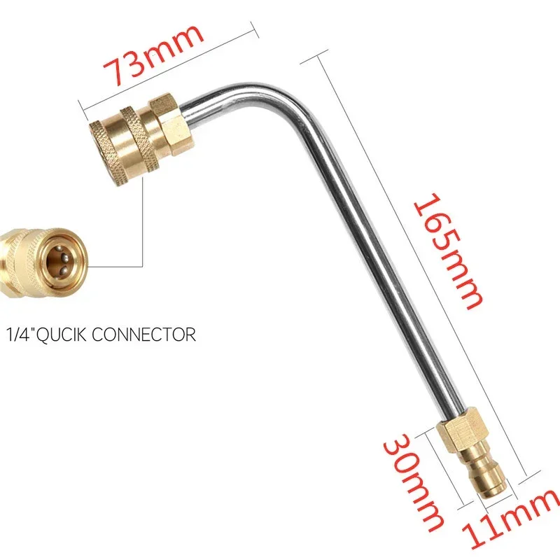 Ulepsz swoje możliwości czyszczenia dzięki przedłużeniu myjki wysokociśnieniowej o długości 17 cm i krzywiznie 90 stopni oraz 5 końcówek dysz rozpylających