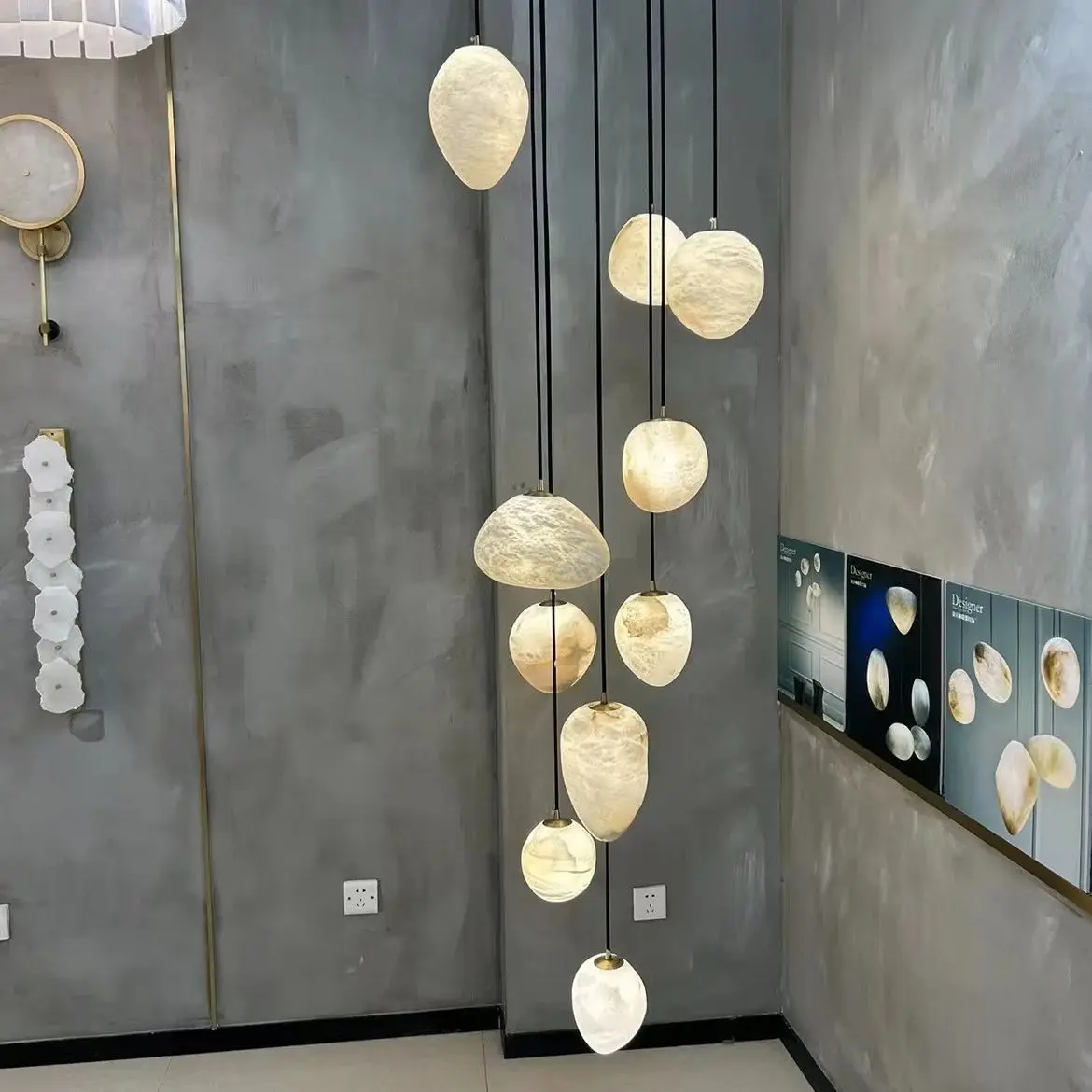 Natural Marble Irregular Hanging Lamps For Ceiling Lustre Pendant Lights Copper LED Suspension Luminaire Lampen For Living Room