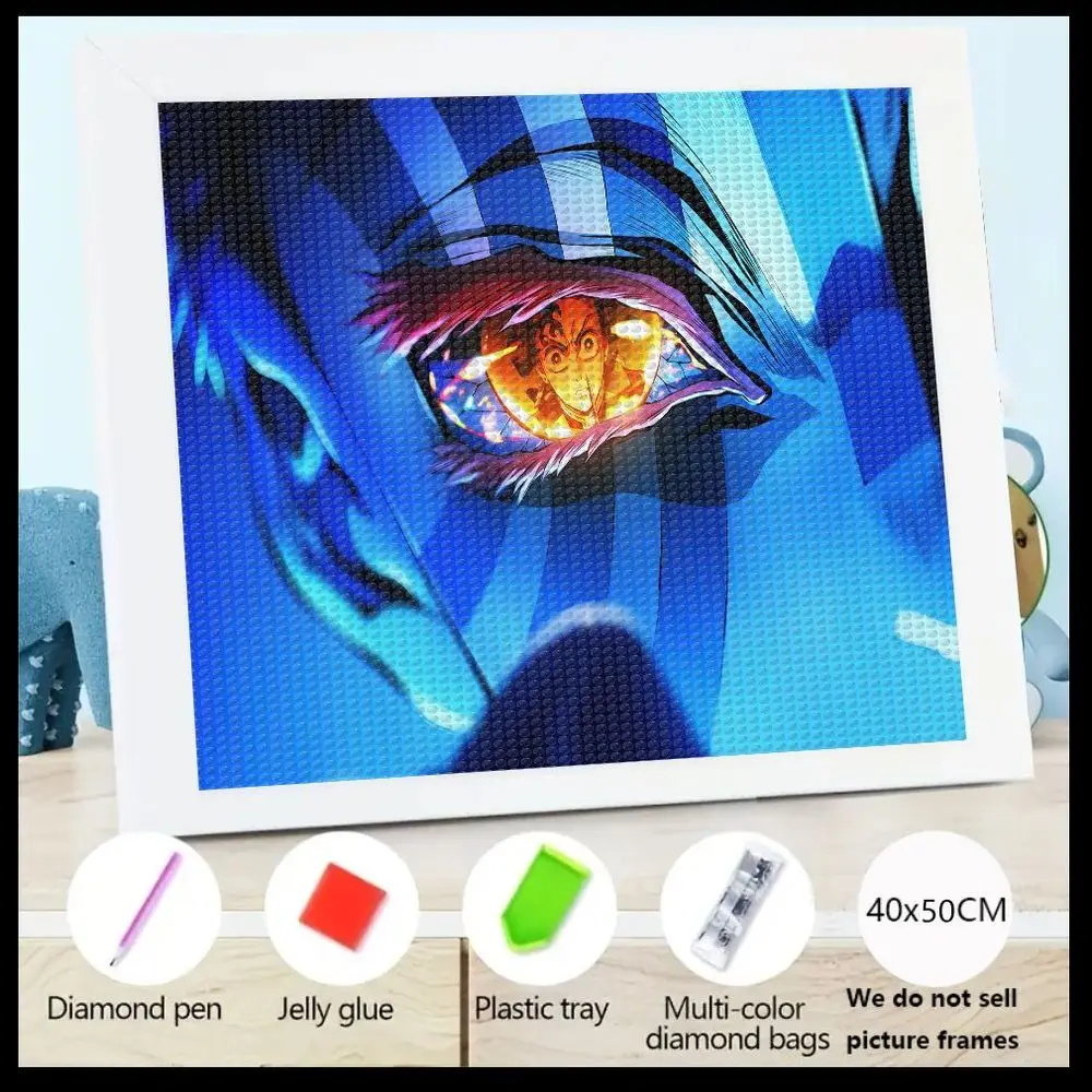 

1 шт. 5D DIY алмазная живопись в рамке искусство - стилизованный голубой глаз с дизайном огненной радуги, 40x50 см, в комплект входит розовая алмазная ручка, красное желе