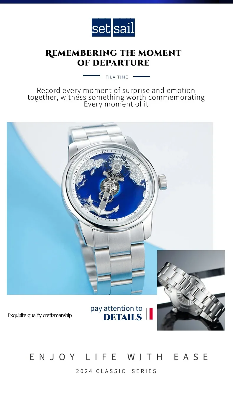 Автоматические Мужские часы OBLVLO, роскошные механические наручные часы 42 мм, водонепроницаемые часы с сапфировым навигационным циферблатом и картой