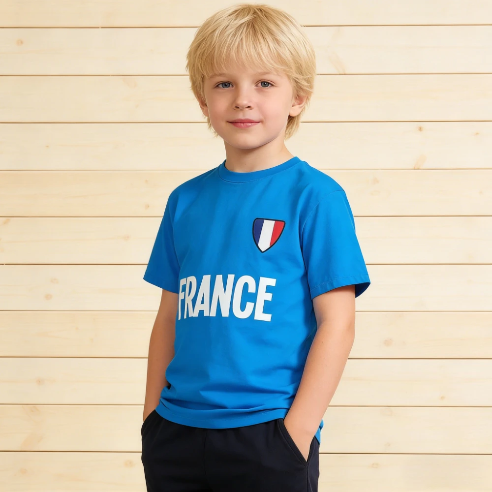 FRANKREICH Buchstaben bedrucktes T-Shirt Flagge Brust Abzeichen Kinder T-Shirt Jungen und Mädchen Casual Daily Life T-Shirt Französische Kinder Baumwolloberteile