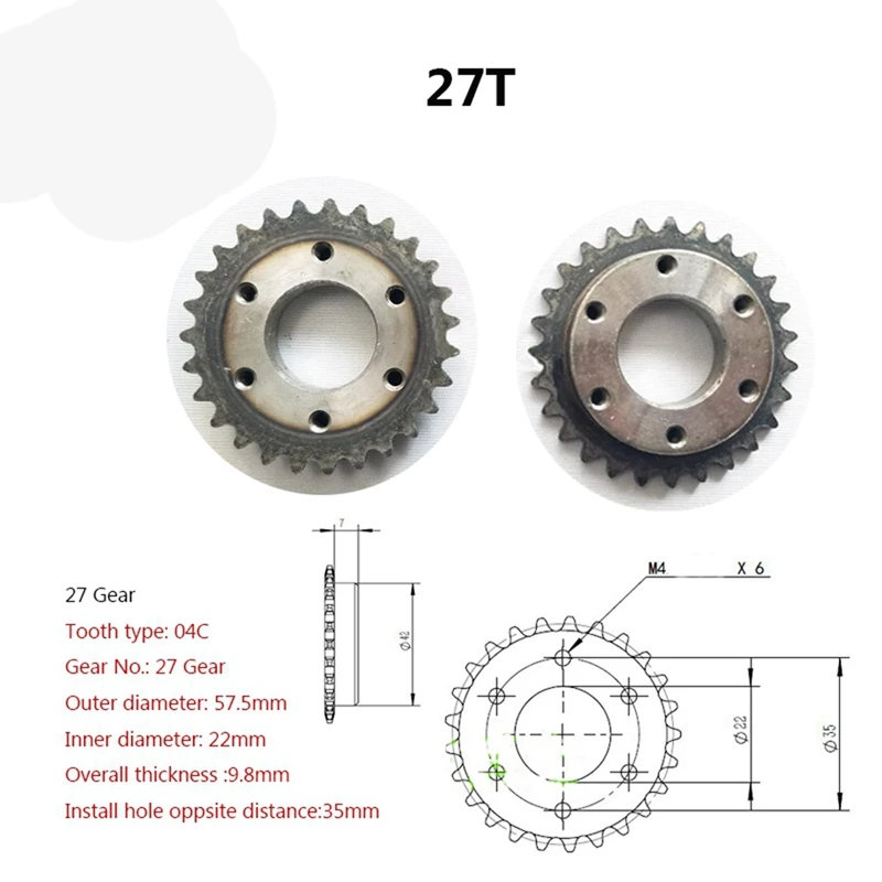 DIY 전기 스케이트보드 기어 휠 키트, 2X, 04C, 2 포인트 체인 휠 기어, 27 기어, 9X27G, 8mm D