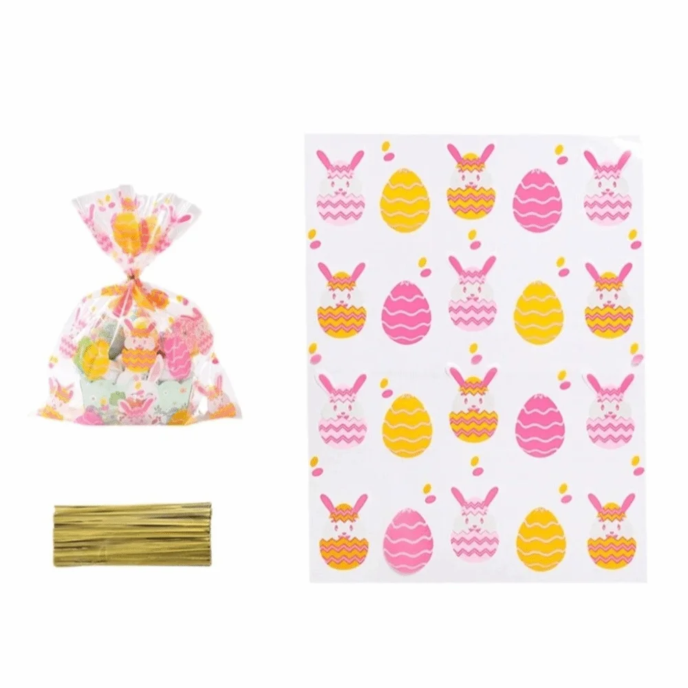 

10PCS Rabbit Prints Easter Candy Bags Cartoon Reusable Plastic Packaging Bags Festive Egg Prints Birthday Gift Bags