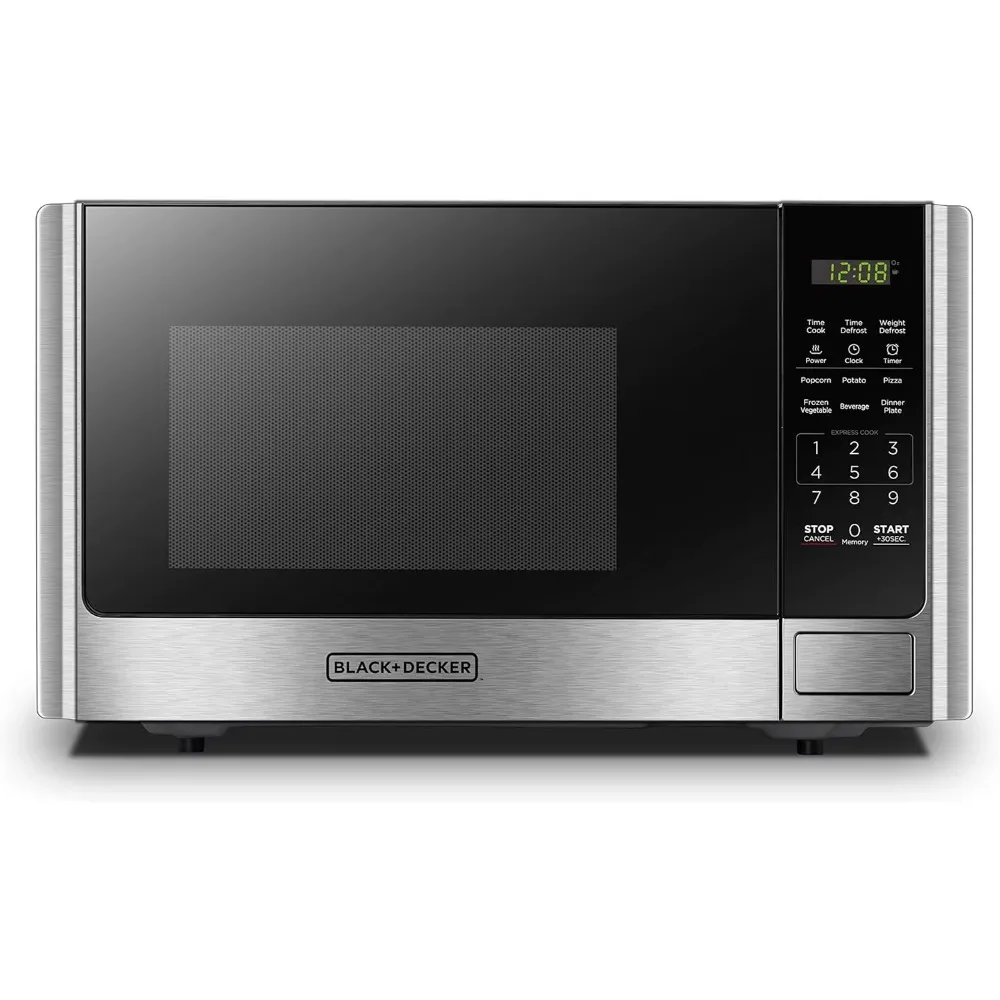 Digital Microwave Oven with Turntable Push-Button Door, Child  Lock, Stainless Steel, 0.9 Cu Ft