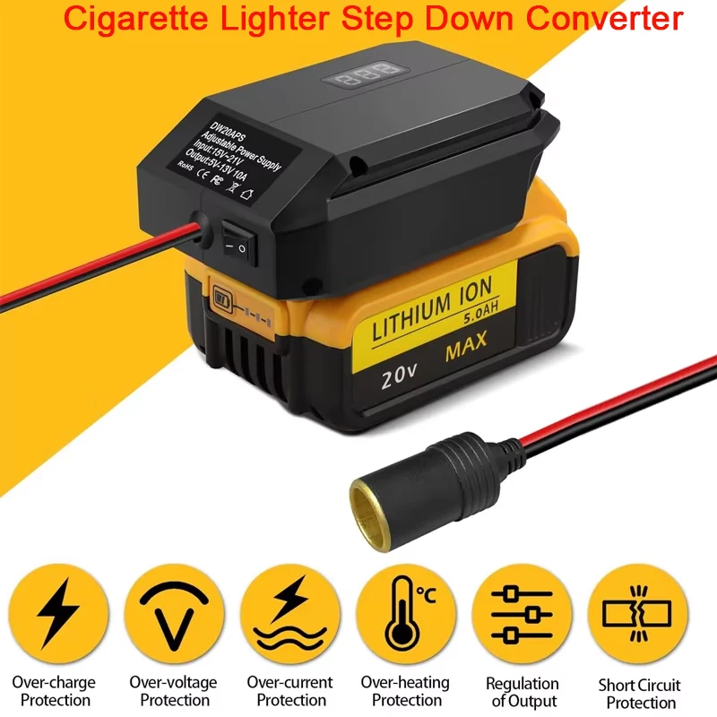 DIY Adapter Cigarette Lighter Step Down Converter Power Wheel for Dewalt Battery DC 18V to 12V Car Regulator Power Tool