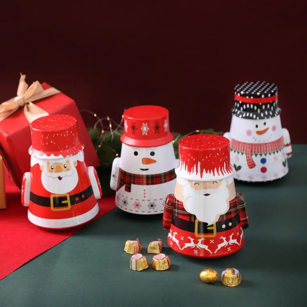 Santa Claus/Snowman Christmas Candy Box Cartoon Tinplate Tea Jars Xmas Treat Boxes with Lid Tumbler Storage Box Xmas Party