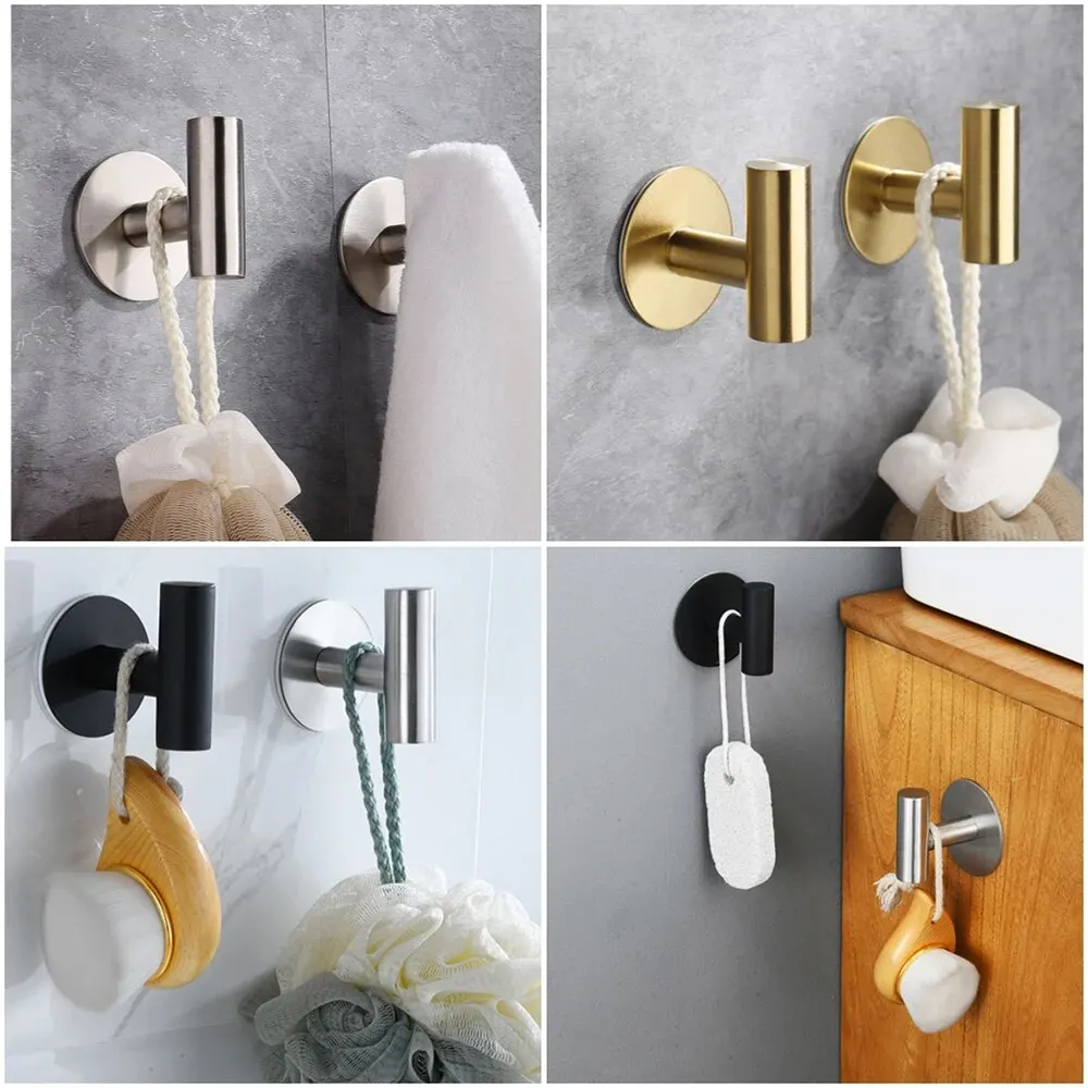 Stainless Steel Self-adhesive Hooks Wall Stickers Hanging Hooks Coat Key Towel Holder Bag Hat Hanger Home Accessories Storage