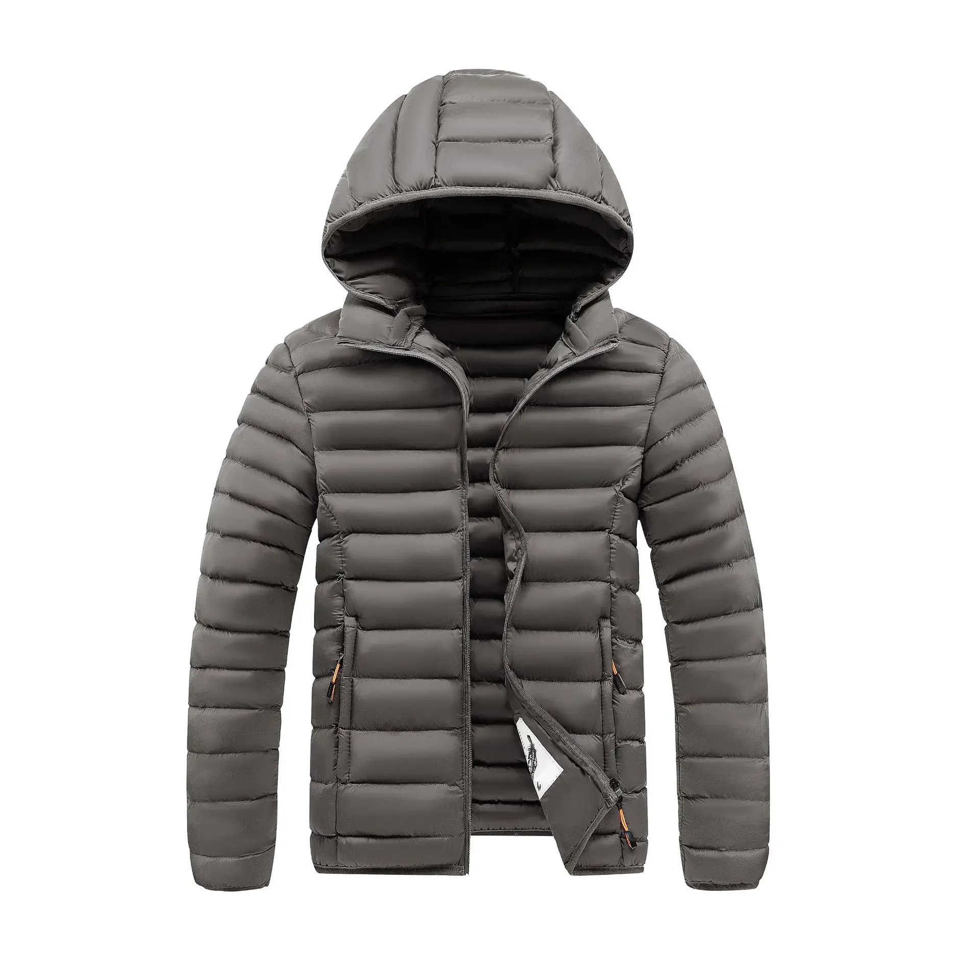 Mens Quilted Warm Parkas White Duck Down Padded Winter Jacket Hooded Mens Puffer Jacket Waterproof Lightweight Outdoor Outwear