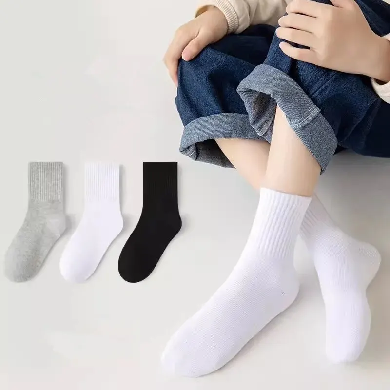 5Pairs/Lot Black White Kids Socks Casual Baby Girls Boys Cotton Stripe Mesh Summer Autumn Preppy Children Socks For 1-8Years