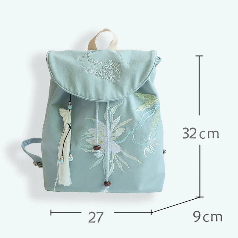 15-inch Retro Backpack Chinese-Style Hanfu Artistic Embroidered Zipper Drawstring Canvas Bag Laptop Backpack for Women image 6