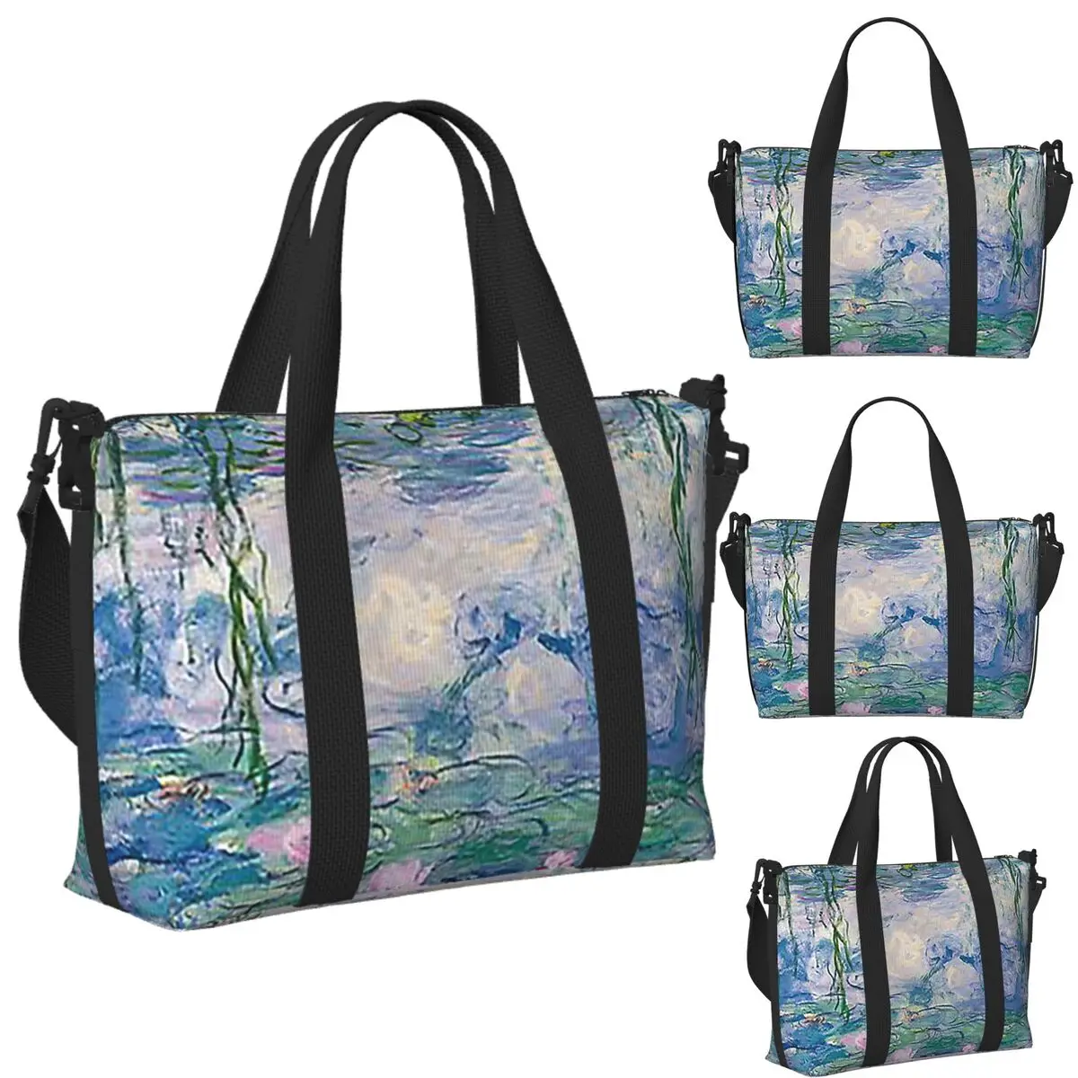 

Water Lilies Claude Monet Fine A Beach Travel Bag Large Capacity Tote Bags for Gym Sport Women Shopping Duffle Shoulder Bag