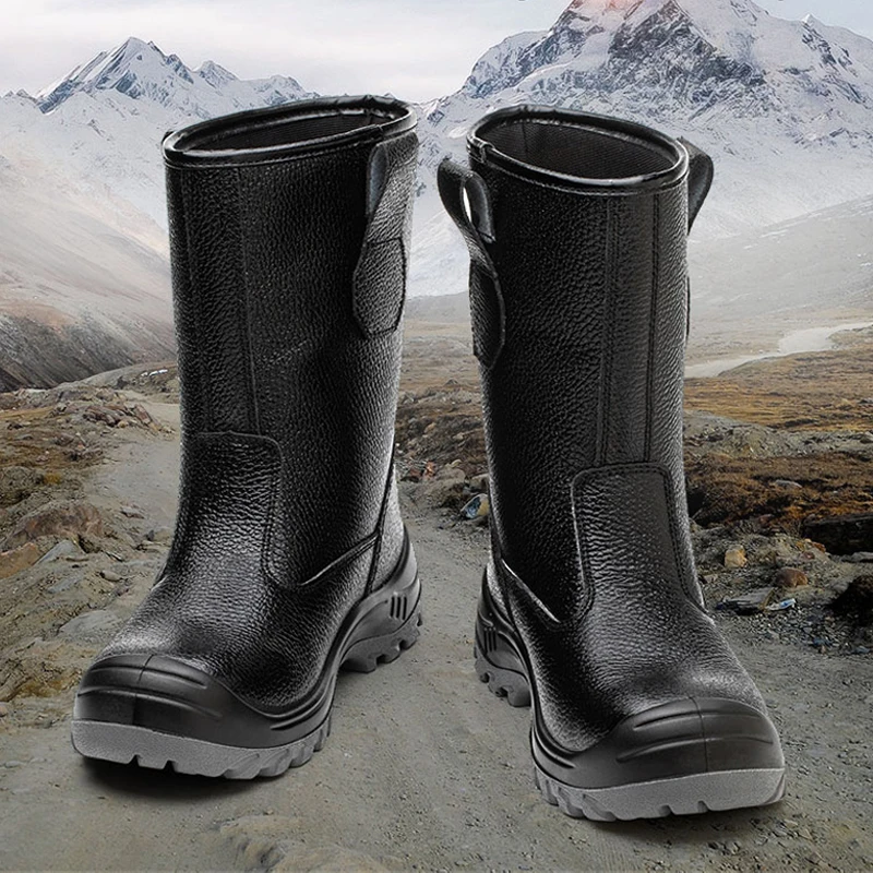 Wasserdichte Mid-Calf-Stiefel Männer Sicherheits schuhe arbeiten Lederstiefel Anti-Smash Anti-Pannen Industries chuhe Schutzs tiefel Rindsleder