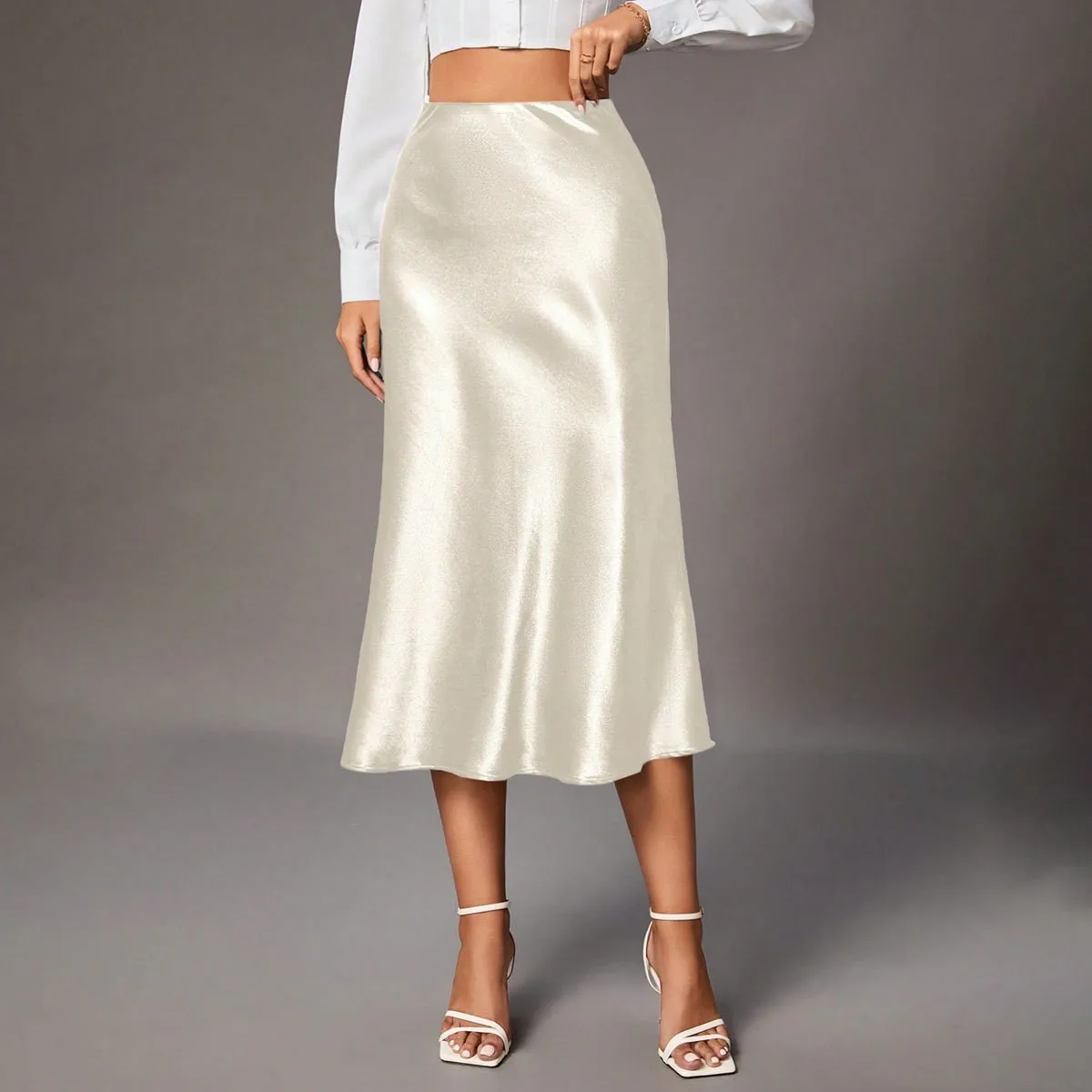 Women's Elegant Midi Satin Skirt Color Block Solid Color Long Skirt For Women For Woman Women's Fashion Bottom Wear Garment