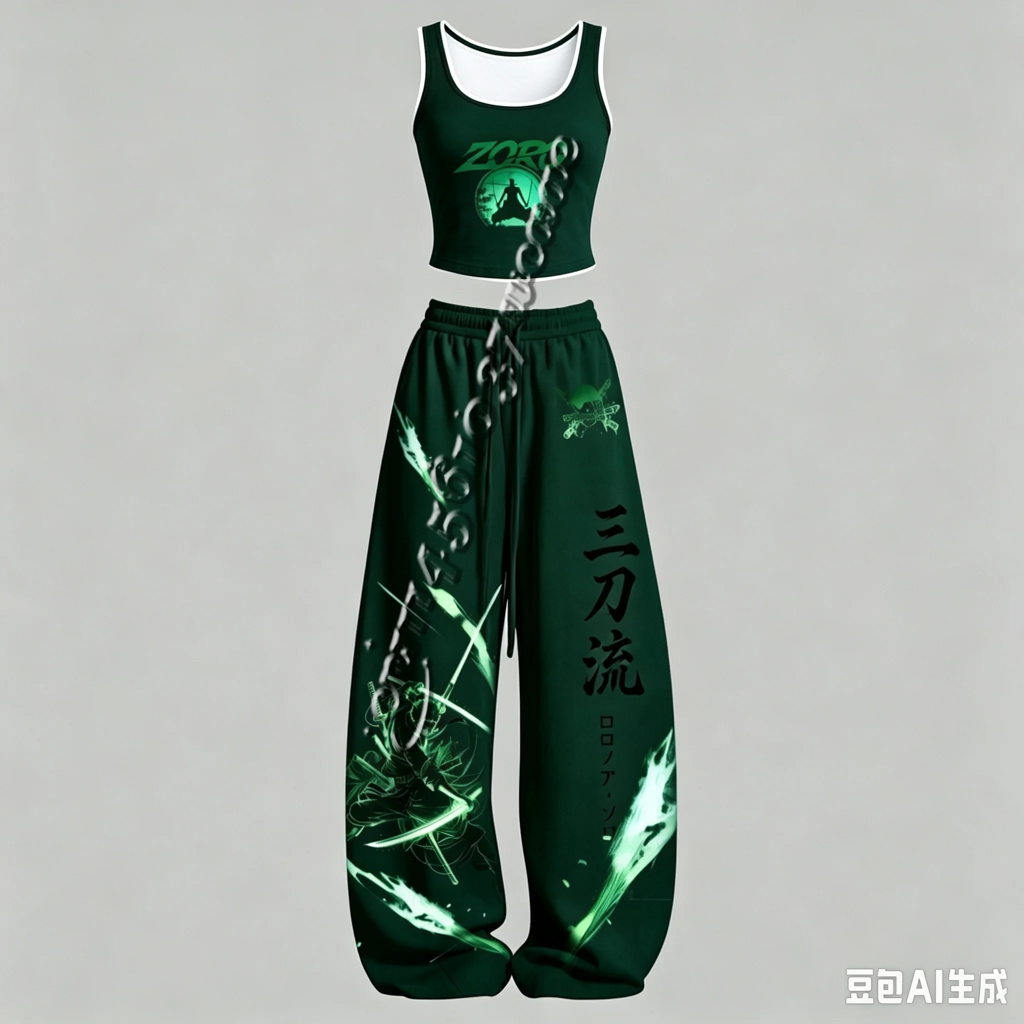 Neues One Piece Luffy Gear5 Zoro Serie Anime-Charakter Tanktop und Weite Hose Set, Unisex Anime-Outfit für die Familie – Detail 4