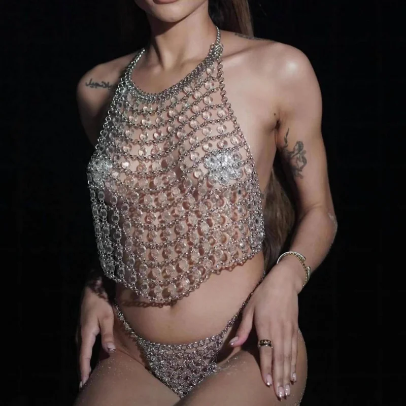 Women Body Totally Hand-made Camisole Chest Chain Tassels Fashion Sexy Bikini Body Chain Nightclub Birthday Party Dance
