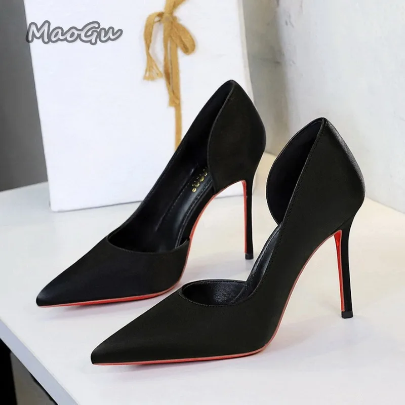 

Сексуальные женские туфли-лодочки на высоком каблуке с атласным острым носком, туфли-лодочки без шнуровки на шпильке, элегантные женские модельные туфли для банкета и вечеринки