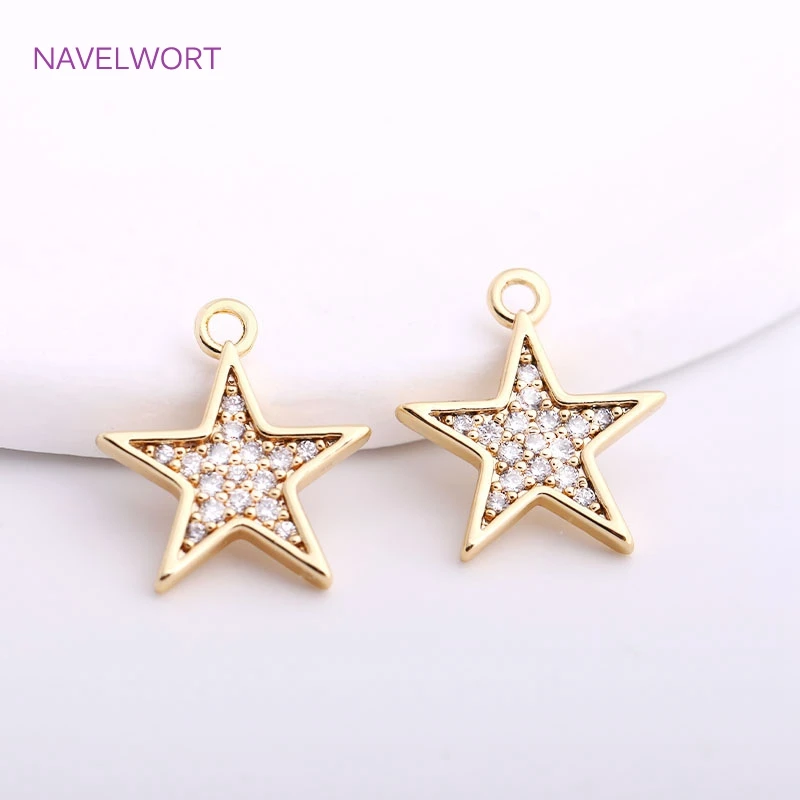 Trendy 11.5mm Pentagram Pendants For Jewelry Making 14K Gold Plating Inlaid Zircon Star Charms For Earring Making Accessories